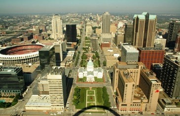 This photo of a birds-eye view of the city of St. Louis, Missouri from inside the Arch was taken by Cavell Blood from Priest River, Idaho.